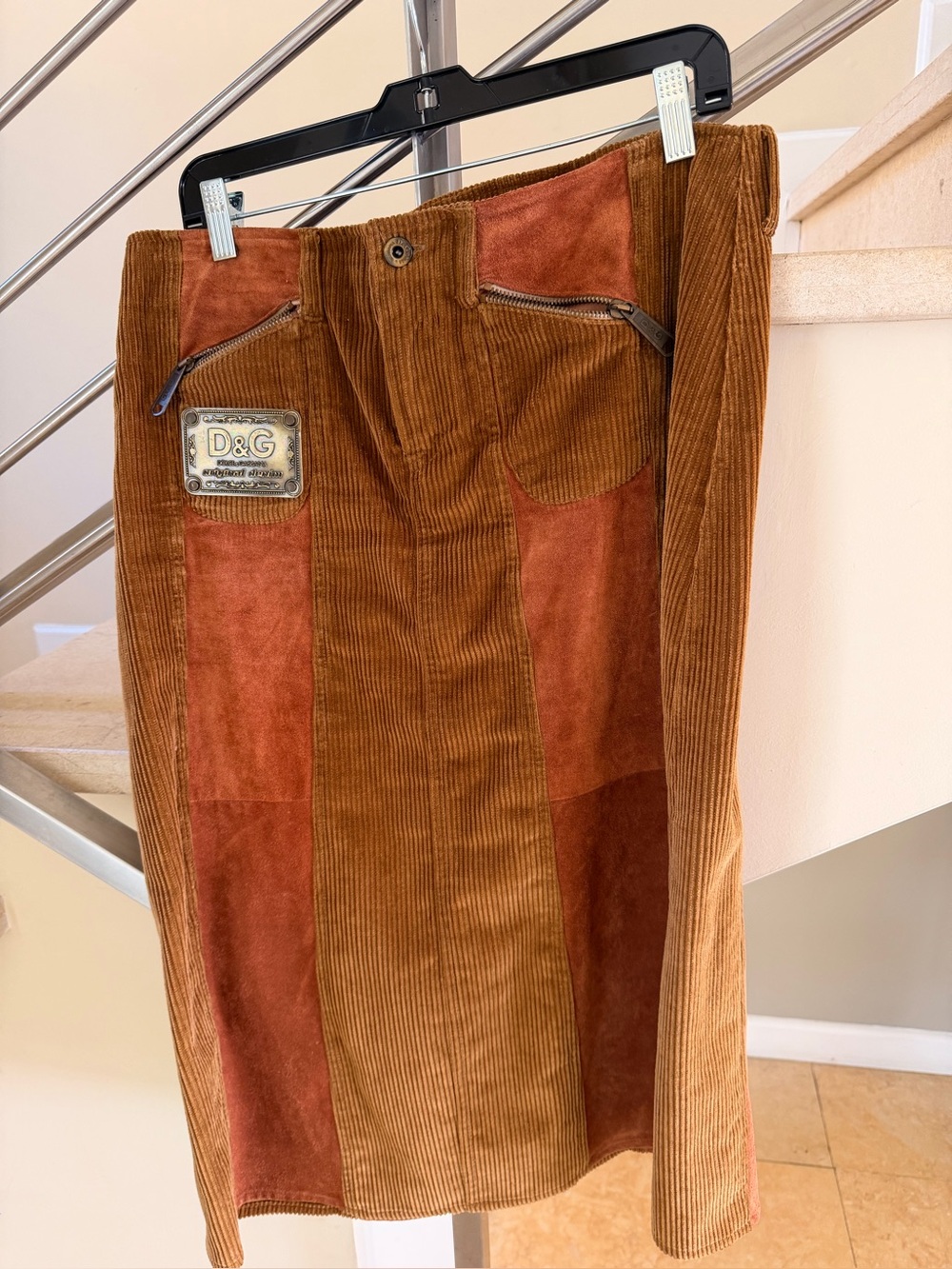 Vintage D&G Two-Tone Brown and Rust Corduroy Suede skirt